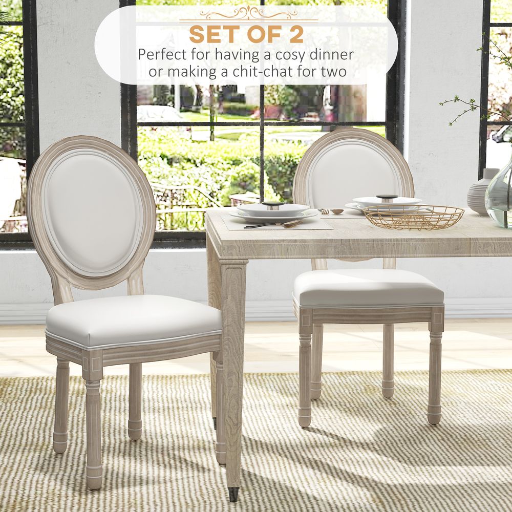 HOMCOM French Style Dining Chairs Set of 2 with PU Leather Upholstery, Wood Legs