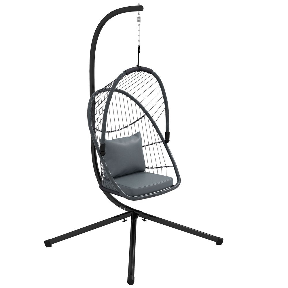 Hanging Swing Chair w/ Cushion, Patio Chair, Grey - Strong Steel Frame, Foldable Seat, Outdoor/Indoor Use - 150kg Capacity