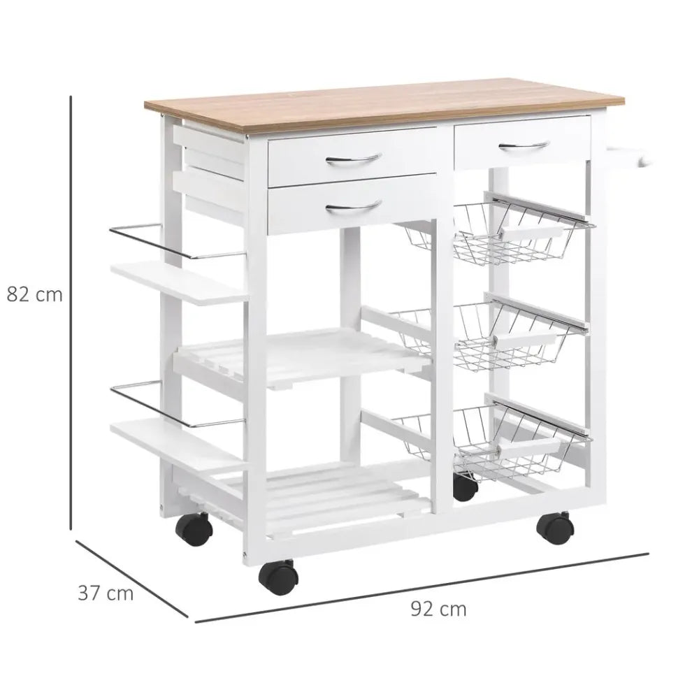 HOMCOM Serving Cart Kitchen Island Mobile Utility Cart with Spice Racks Drawers
