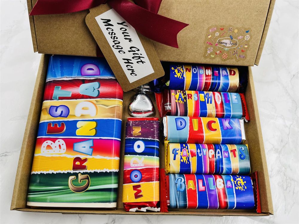 Premium Sweary Rude Gift Box - Best Grandad Design - 1 Big & 6 Small + 2 Foil Hearts