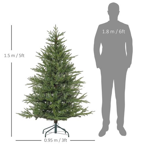 HOMCOM 5 Foot Artificial Christmas Tree with Realistic Hinged Branches