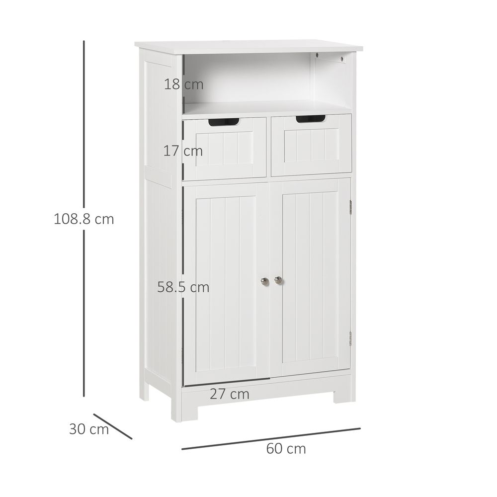 Premium Bathroom Floor Cabinet 2 Drawers | Adjustable Shelf | White | High Quality Materials