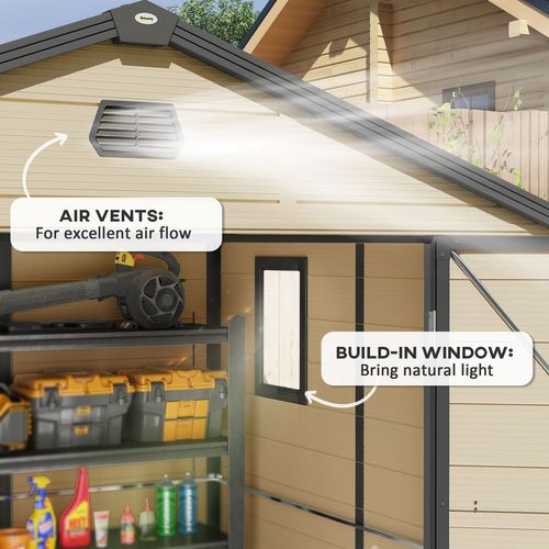 Outsunny 8 x 6ft Garden Shed Storage w/ Foundation Kit, Vents, Cream White