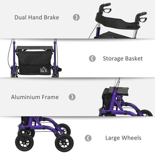 HOMCOM Rollator Walker with Seat, Backrest, Bag, All-terrain Wheels
