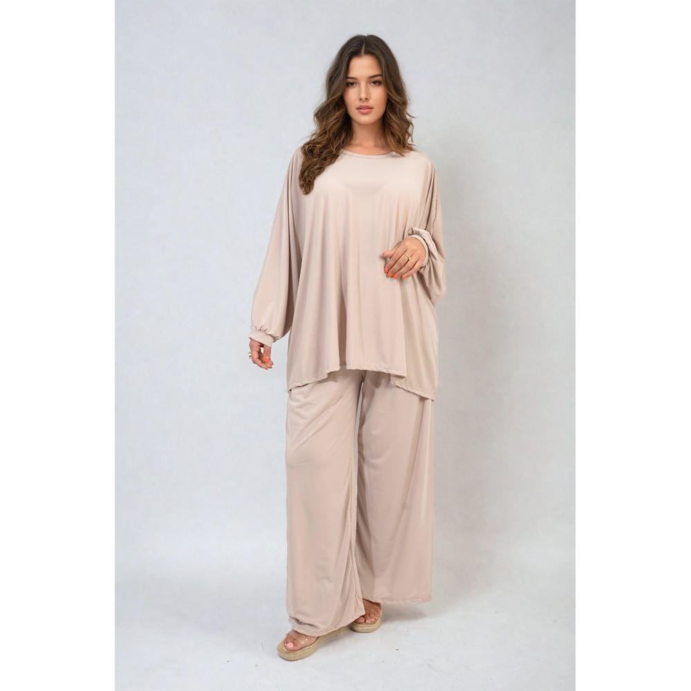 Impeccable Oversized Long Sleeve Top and Wide Leg Co-ord Set