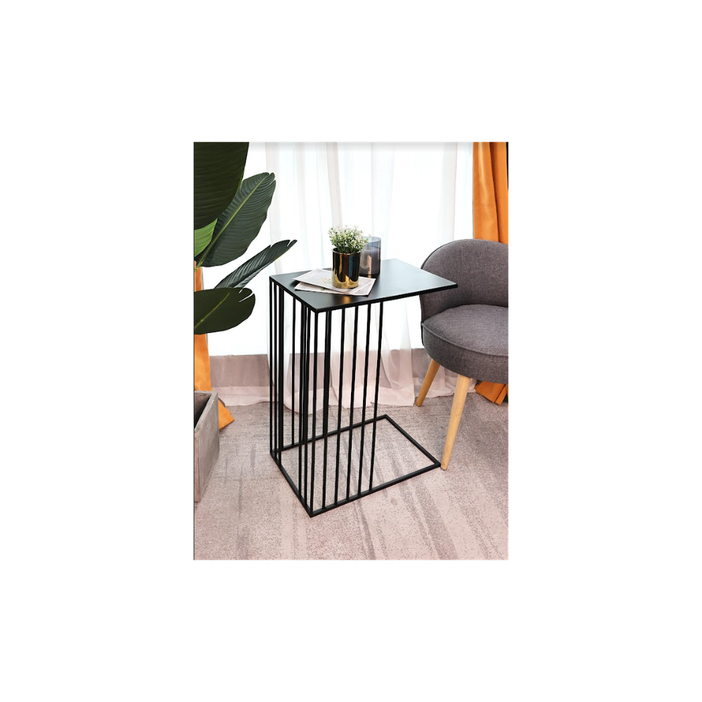 Metal Side Table - SLENDER: 45x30x59cm, Iron + Glass, Black - High Quality, Fast Shipping