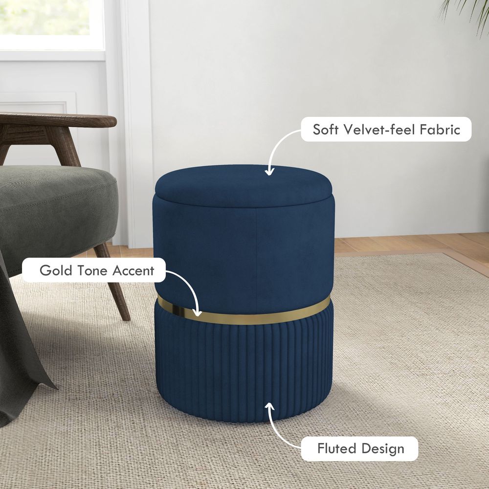 HOMCOM Round Pouffe, Storage Footstool with Cushioned Top, Hidden Space