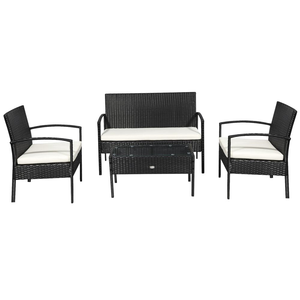 Premium 4-Seater Rattan Patio Set: Stylish Black Cream Outdoor Furniture for Garden Bistro