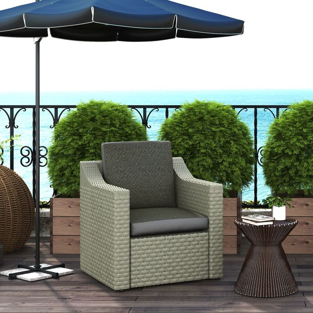 Enhance Outdoor Seating: Outsunny Set of 2 Seat Cushions with PE Rattan Cover - Grey