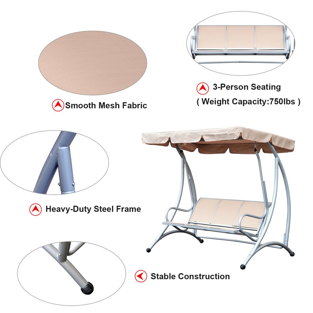 Garden Swing Chair, 3-Seater-Beige. Durable, comfortable, and UV resistant. Perfect for relaxing in your outdoor space.