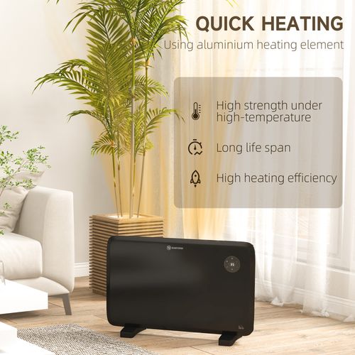 HOMCOM Electric Convector Heater, Quiet Space Heater w/ LED Display, Black