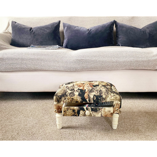 Cat Fabric Footstool with Drawer