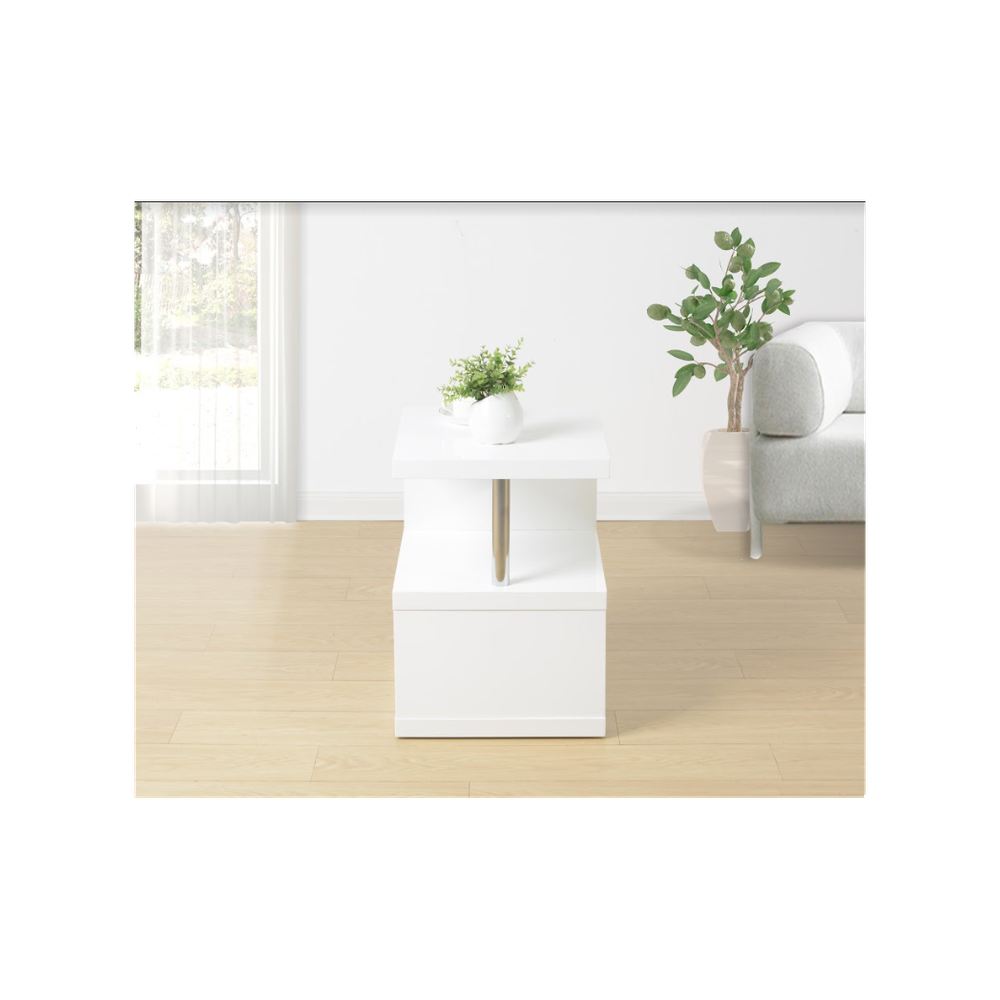 EFFULGENCE 3 Layer WHITE Coffee Table with BLUE LED Light