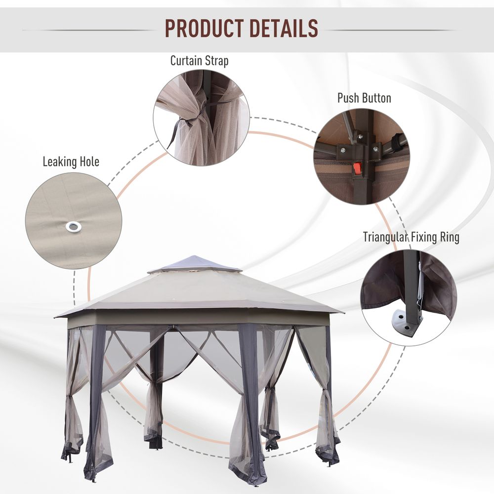 Outdoor Gazebo - 4.05m x 4.05m Metal Frame, 2-Tier Roof, Brown