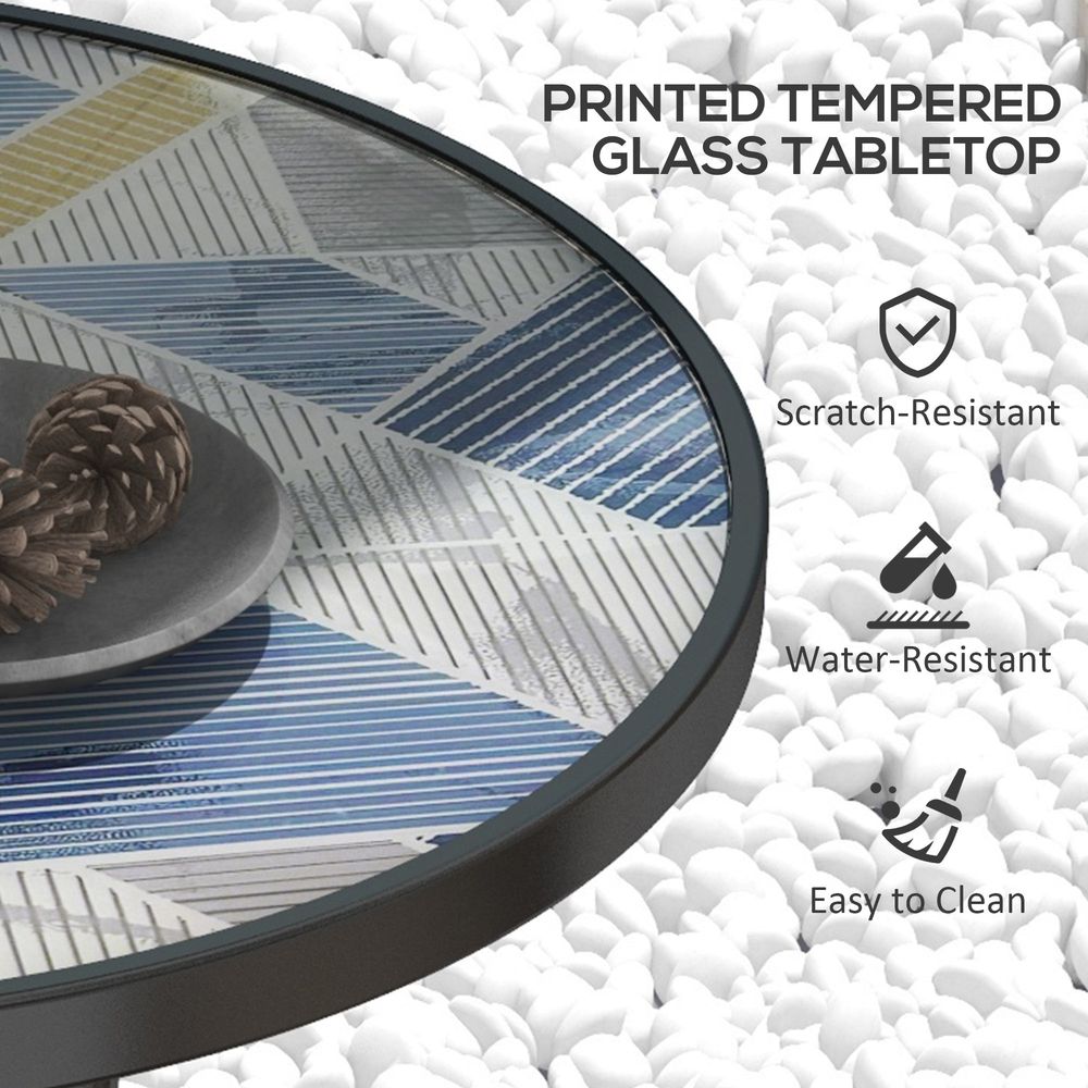 Gorgeous Multicolour Outsunny Garden Table: Glass Printed Design, Outdoor & High-Quality