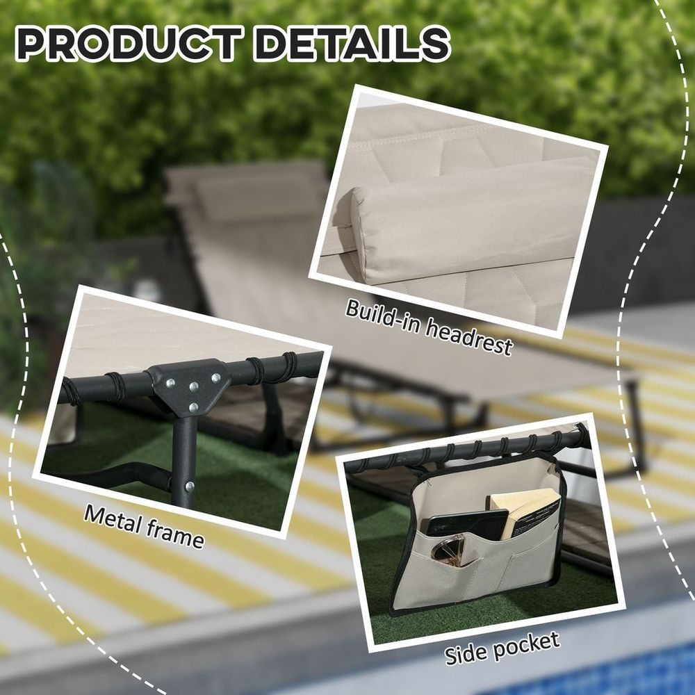 Outsunny Foldable Sun Lounger Recliner | Padded Seat | Khaki | Strong Metal Frame