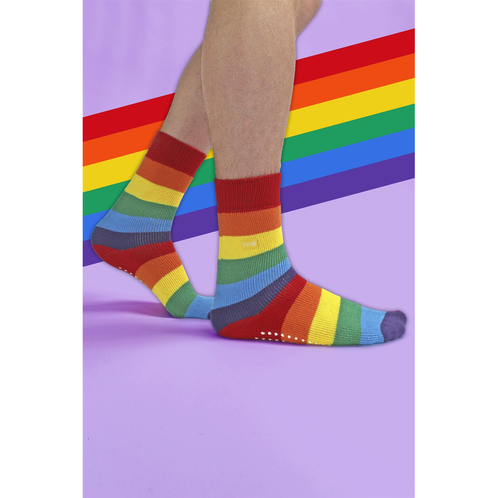 THMO Rainbow Slipper Socks - Cozy, Warm, Anti-Slip - Sizes 4-11 - Machine Washable