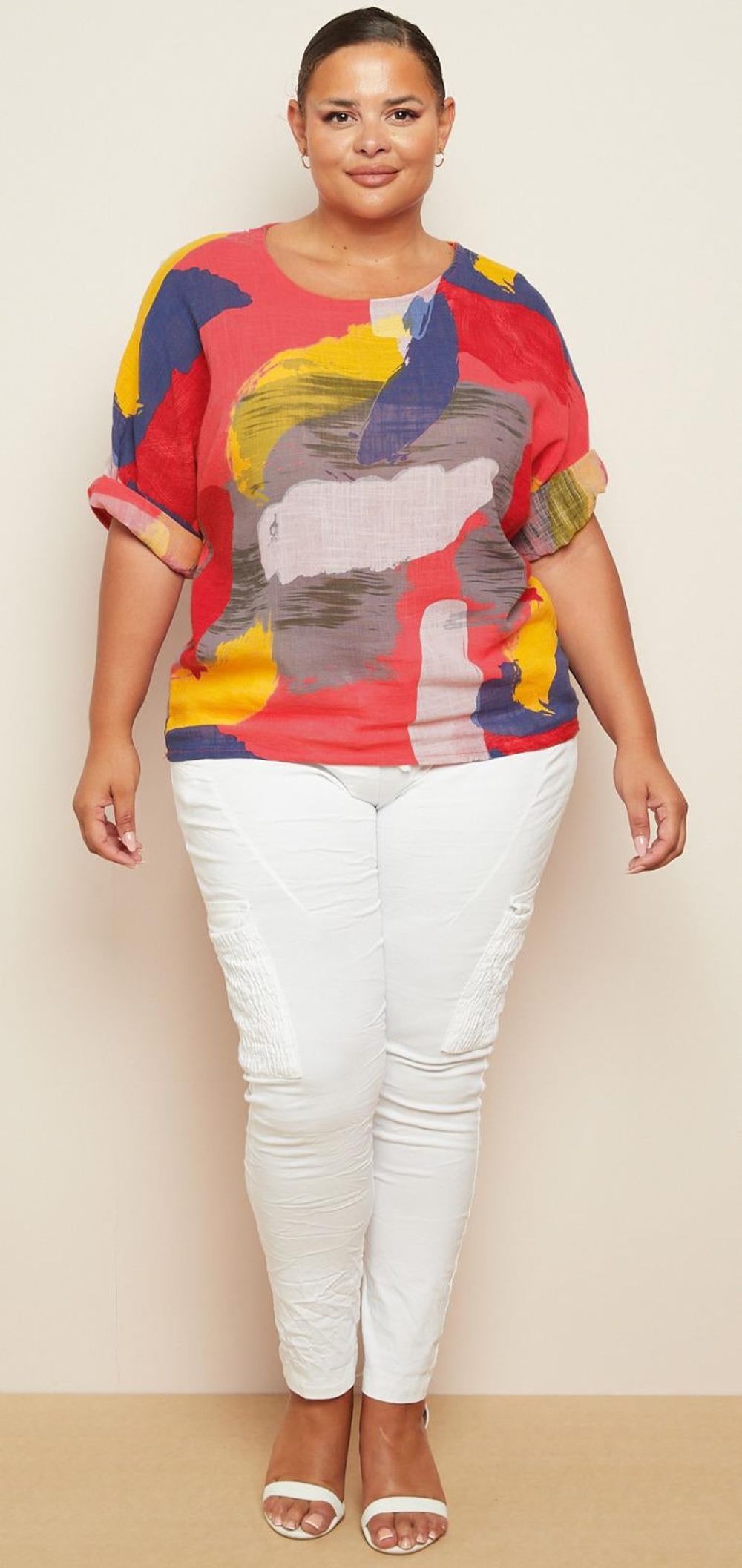Ladies Italian Turn Up Sleeves T Shirt Top