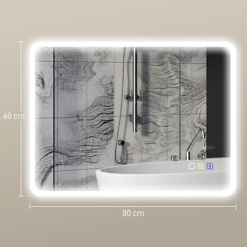 HOMCOM 600 x 800 mm Bluetooth Bathroom Mirror with LED Lights Wall Mounted