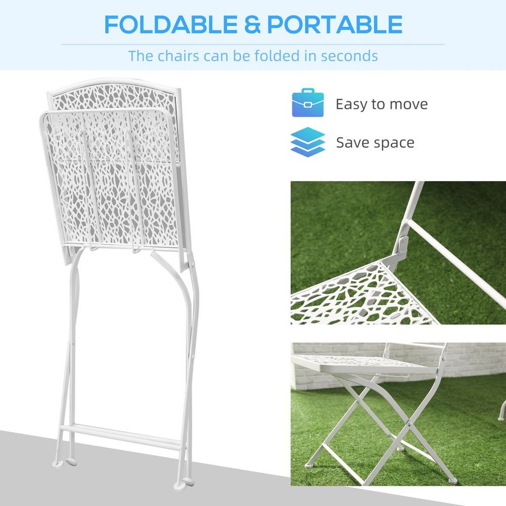 Garden Bistro Set for 2 with Folding Chairs and Round Table, White
