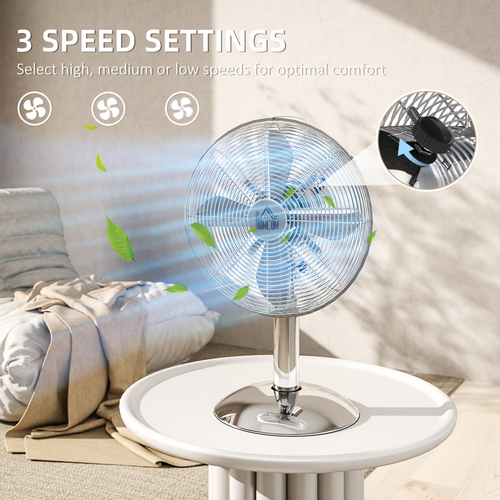 HOMCOM 12" Metal Desk Fan with 3 Speed Settings, Wide-Angled Oscillation