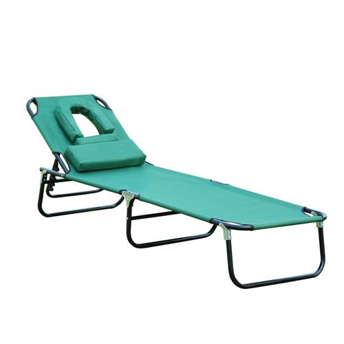 Outsunny Folding Sun Lounger Reclining Chair with Pillow Reading Hole Dark Green