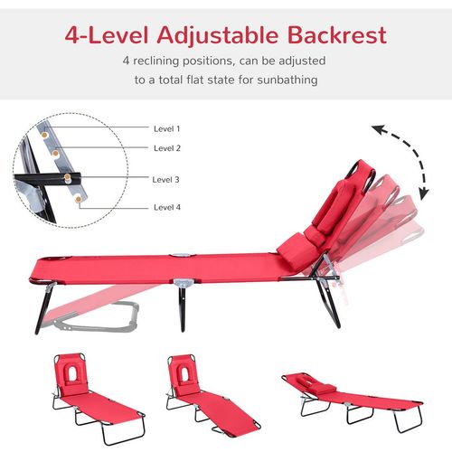 Outsunny Folding Sun Lounger Reclining Chair w/ Pillow Reading Hole Red