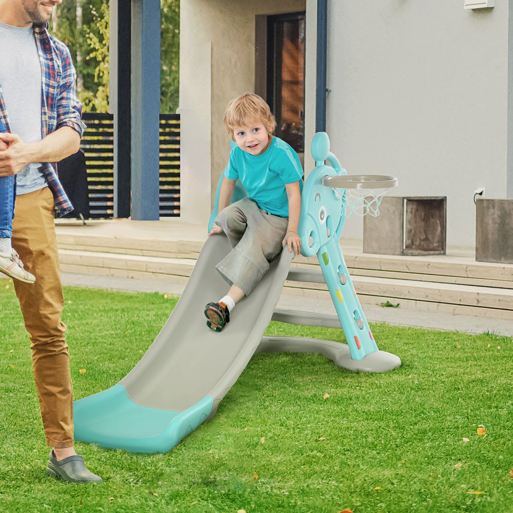 Premium 2-in-1 Kids Slide with Basketball Hoop - Quality & Fun for Ages 18m-4y - Deer Blue
