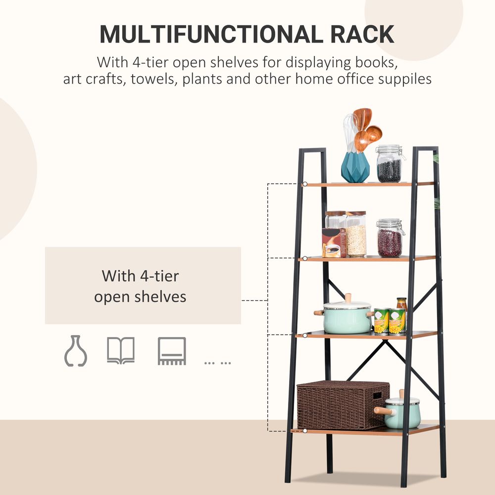 4-Tier Minimalistic Ladder Shelf Unit Steel Frame Home Display Storage
