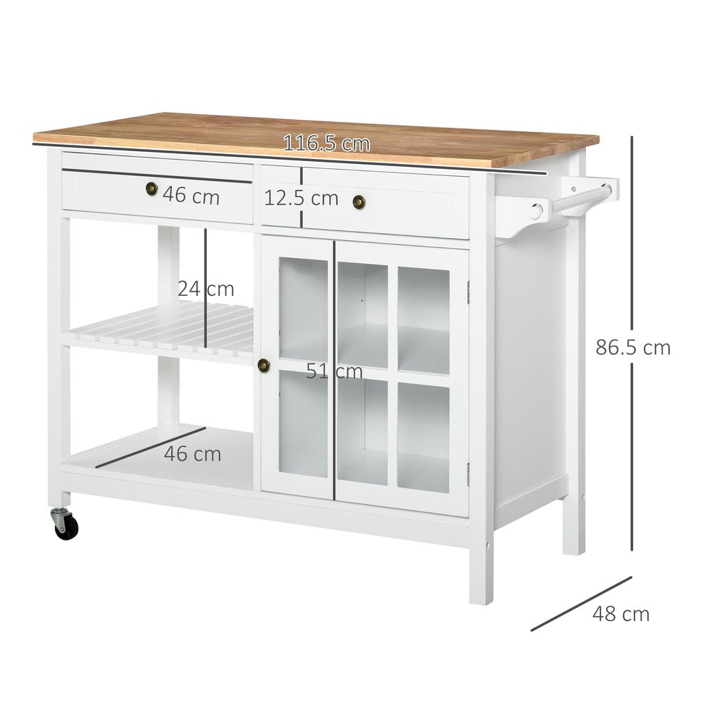 Modern Kitchen Island Wheels Kitchen Trolley Storage Cart 2 Drawers White
