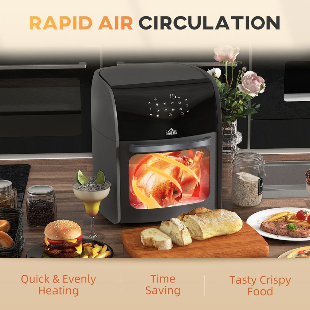 HOMCOM 8-in-1 Air Fryer Oven 12L 1800W Grey