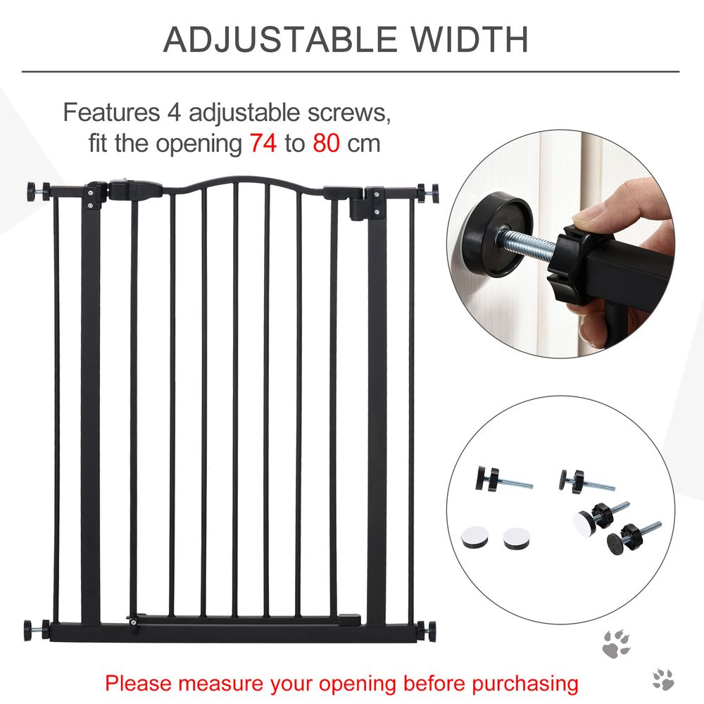 PawHut Pressure Fit Dog Stair Gate No Drilling Safety Gate Auto Close for Doorways, Hallways, 74-80cm Adjustable, 78cm Tall, Black