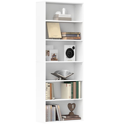 6-Tier Bookshelf, Freestanding Bookcase with Adjustable Shelves, White