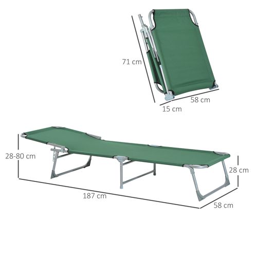Outsunny Reclining Sun Lounger Chair Folding Camping Bed with 4-Position Adjustable Backrest, for Travel Indoor Outdoor Office Fishing, Green