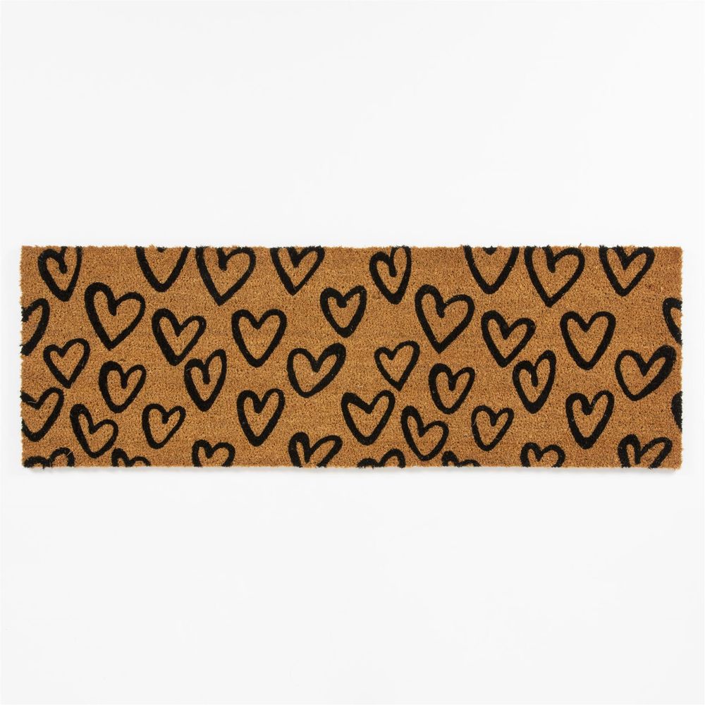 Astley Heart Print Coir Doormat - PVC Backed - 40x120cm - Natural - High Quality
