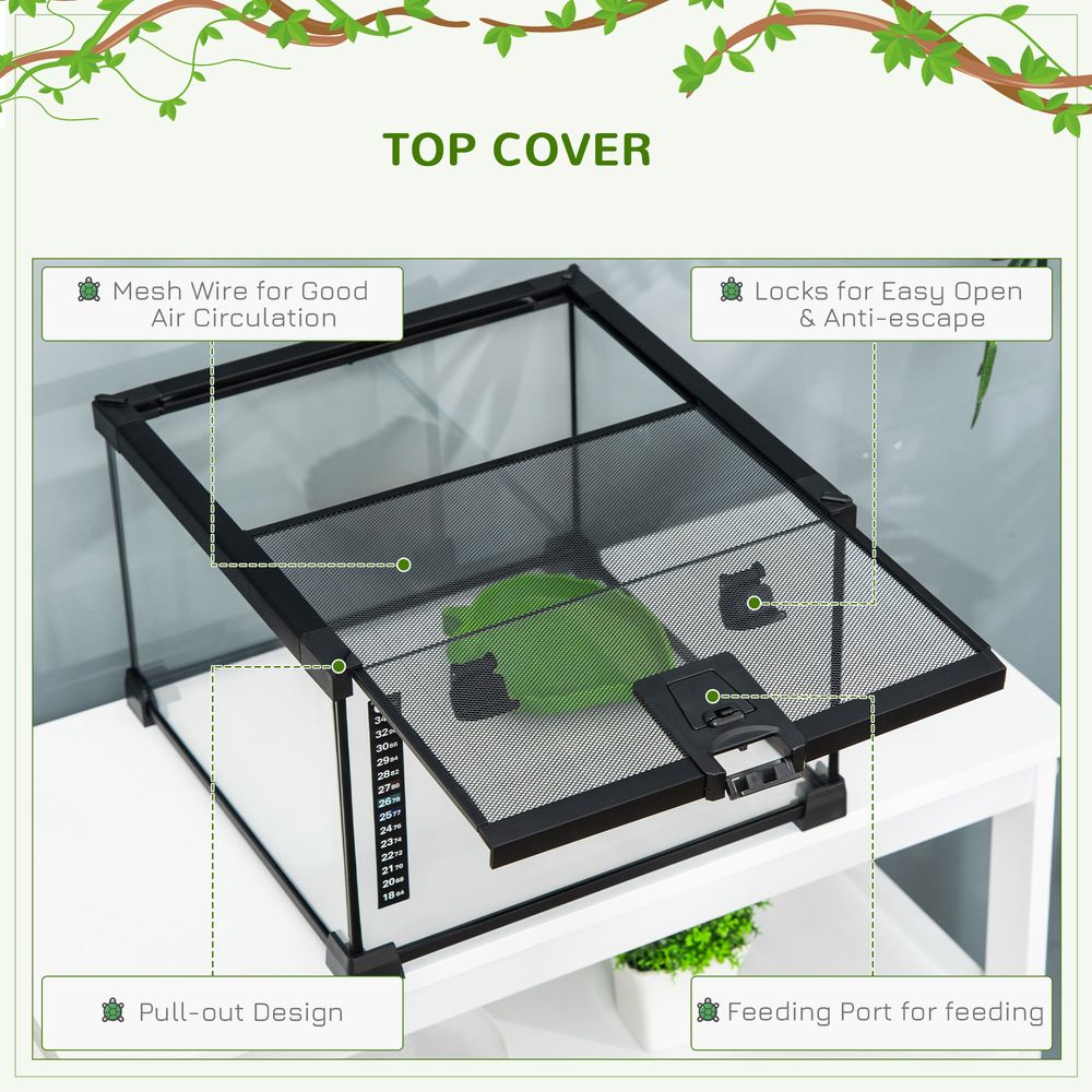 PawHut Glass Reptile Terrarium Insect Breeding Tank Vivarium Habitats with Thermometer for Lizards, Horned Frogs, Snakes, Spiders - Small 30 x 30 x 20cm
