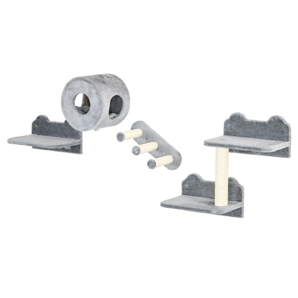 Premium Wall-Mounted Cat Tree - Platforms, Steps, Perch, Cat House - Grey