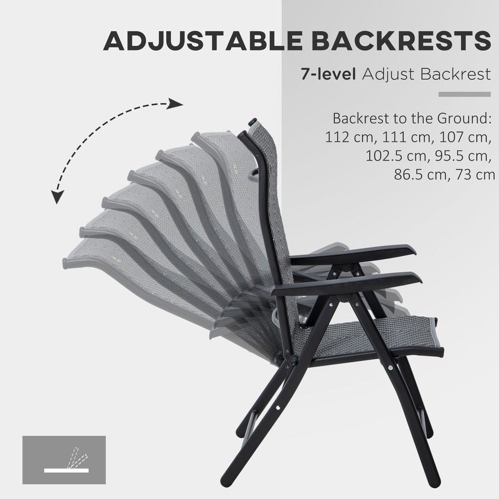 Premium Outsunny Rattan Folding Chairs - Set of 2 | Adjustable Backrest | Grey