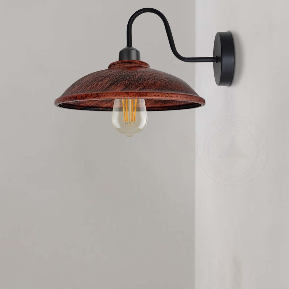 Rustic Red Wall Light Fixture, Vintage Black Wall Sconce - High Quality, E27 Base Socket, Swan Neck, Hemisphere Shade