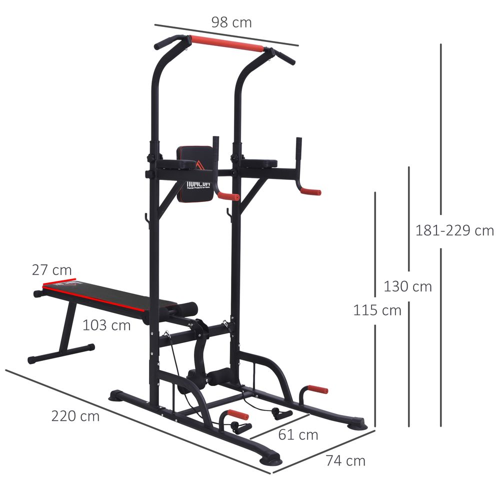 Ultimate Home Workout Tower: Steel Frame Bench Bars Ropes - HOMCOM