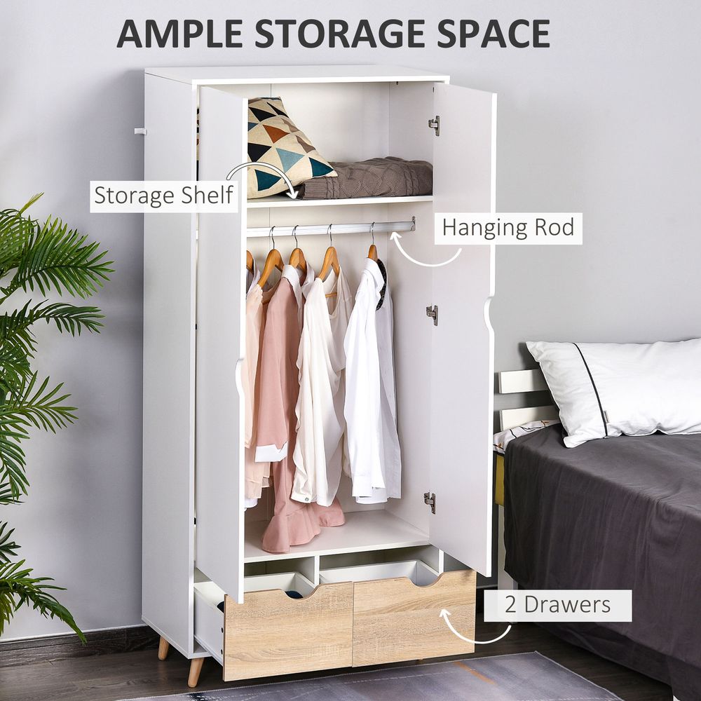 Premium Particle Board 2-Drawer Wardrobe | White/Oak | Spacious & Durable | HOMCOM