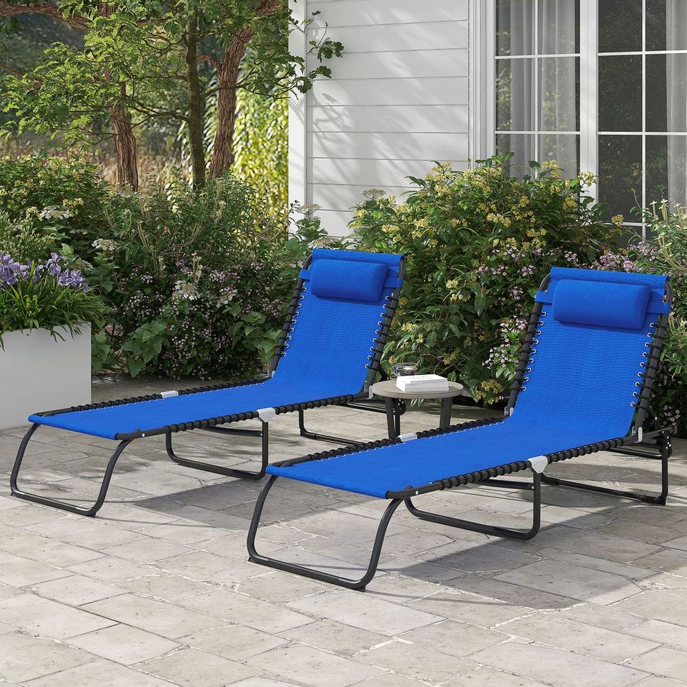 Premium Folding Beach Chair - 2 Pcs Set: 4 Adjustable Positions - Ultimate Comfort - Portable, Blue