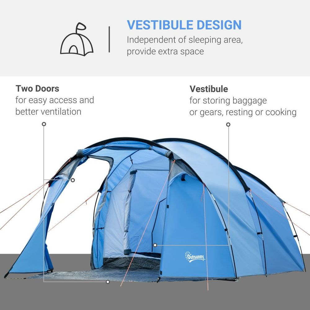 Outsunny 3-Person 2-Room Tent | Living Area | Air Vents | Blue