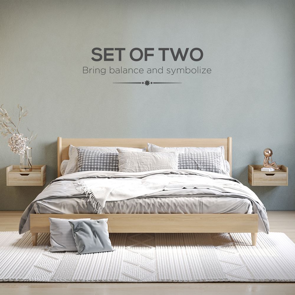 HOMCOM Floating Nightstand Set - Wall Mounted Bedside Table with Drawer - Pack of 2