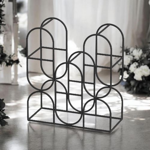 14" CAST IRON BLACK 8 BOTTLE WINE RACK