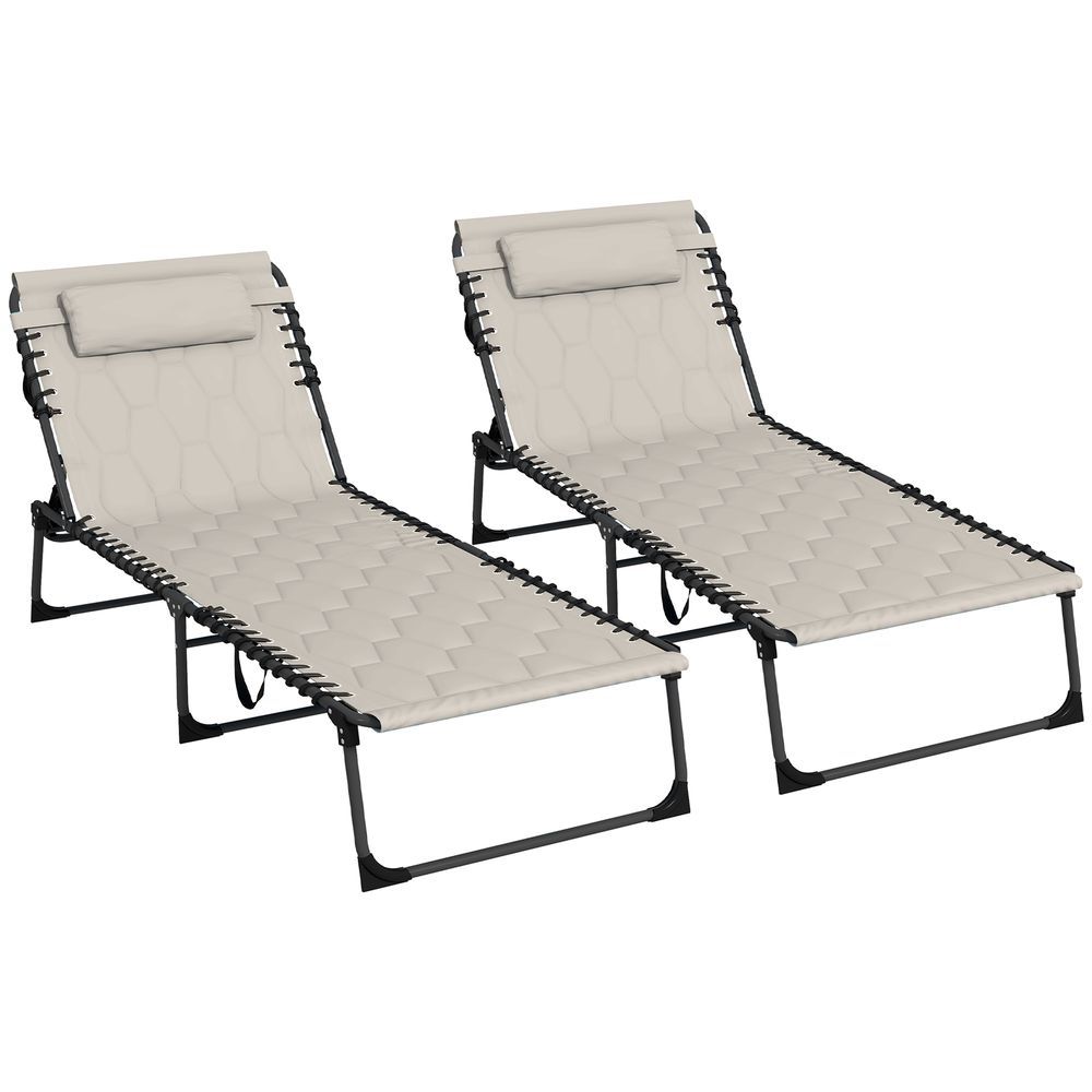 Premium Outsunny Foldable Sun Lounger Set - 2-Piece Reclining Lounger in Khaki with Padded Seat +