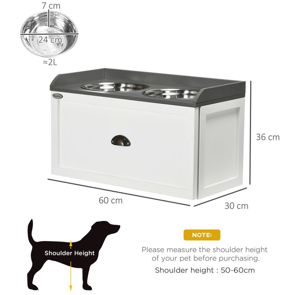 Elevated Dog Bowls-21L Storage, Large Dogs/Cats-White