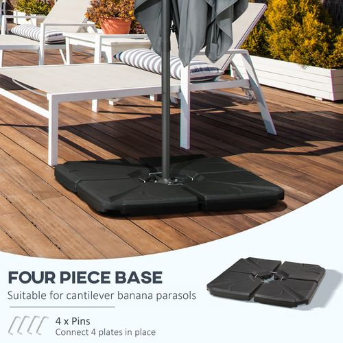Outsunny Set of 4 Banana Parasol Base Stand Water or Sand Filled Weights, Black
