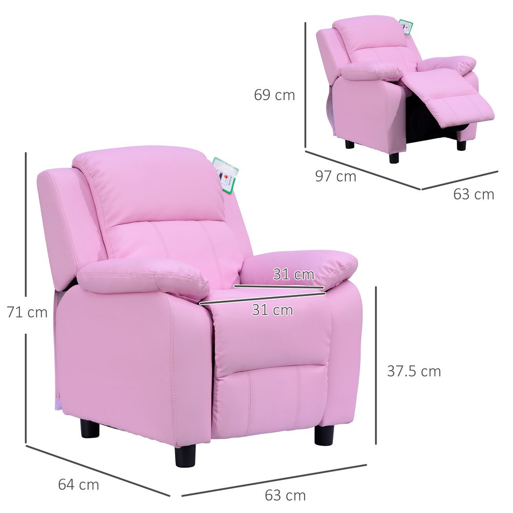 HOMCOM Kids Sofa Armchair Toddler Recliner Children's Chair Lounger Games Chair PU Leather w/Storage (Pink)