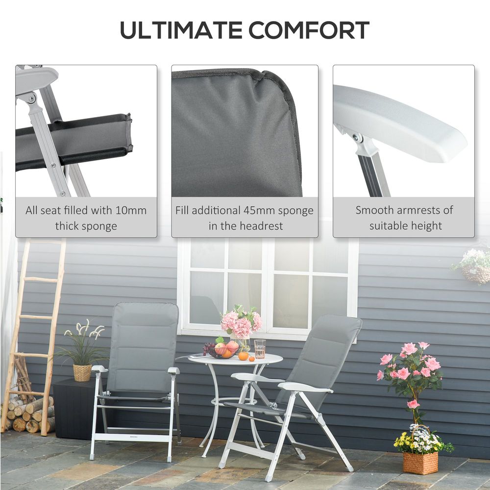 Outdoor Folding Dining Chair Set - Adjustable Back, Armrest - Portable, High Quality - Grey